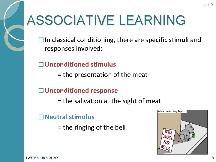 E. 3. 5 ASSOCIATIVE LEARNING � In classical conditioning, there are specific stimuli and