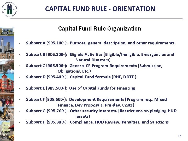 CAPITAL FUND RULE - ORIENTATION Capital Fund Rule Organization • Subpart A (905. 100