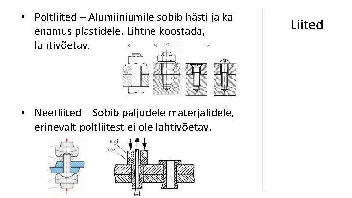  • Poltliited – Alumiiniumile sobib hästi ja ka enamus plastidele. Lihtne koostada, lahtivõetav.