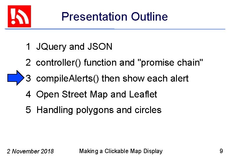 Presentation Outline 1 JQuery and JSON 2 controller() function and "promise chain" 3 compile.