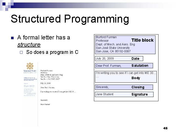Structured Programming A formal letter has a structure So does a program in C Structured Programming A formal letter has a structure So does a program in C