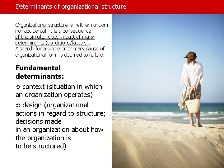 Determinants of organizational structure Organizational structure is neither random nor accidental: it is a