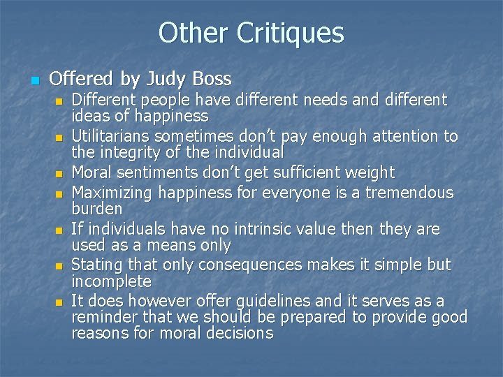 Other Critiques n Offered by Judy Boss n n n n Different people have