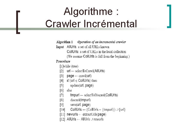 Algorithme : Crawler Incrémental 