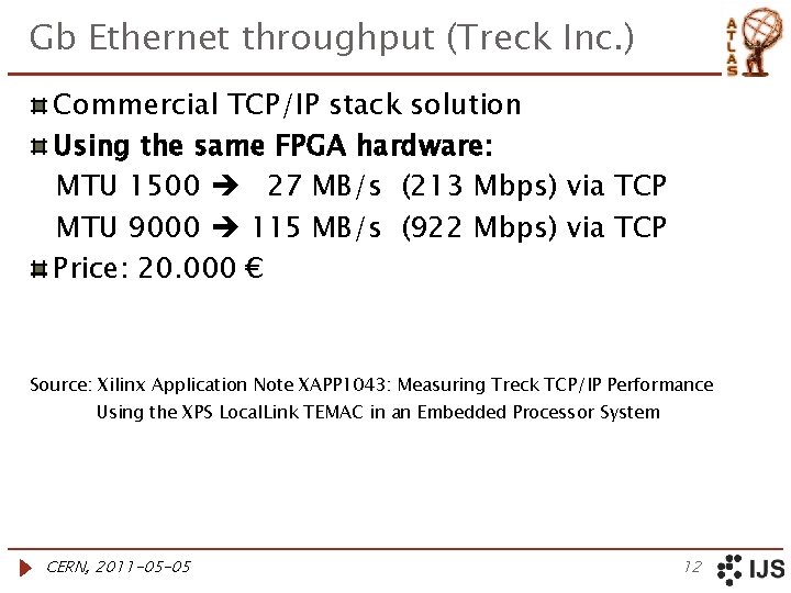 Gb Ethernet throughput (Treck Inc. ) Commercial TCP/IP stack solution Using the same FPGA