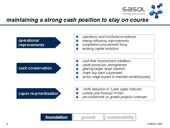 maintaining a strong cash position to stay on course operational improvements operations and functional