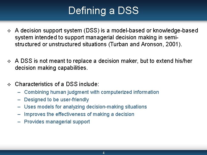 Defining a DSS v A decision support system (DSS) is a model based or Defining a DSS v A decision support system (DSS) is a model based or
