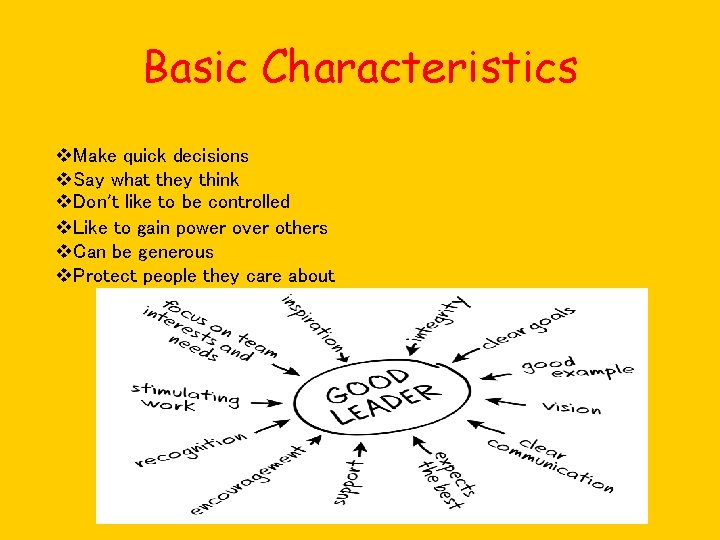 Basic Characteristics v. Make quick decisions v. Say what they think v. Don’t like