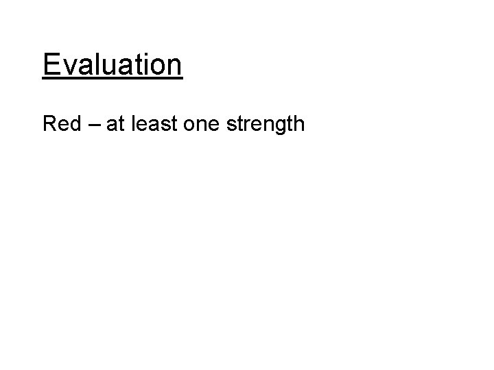 Evaluation Red – at least one strength 