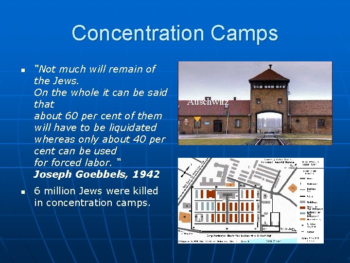 Concentration Camps n n “Not much will remain of the Jews. On the whole