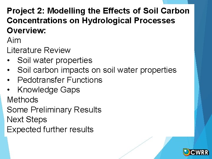 Project 2: Modelling the Effects of Soil Carbon Concentrations on Hydrological Processes Overview: Aim Project 2: Modelling the Effects of Soil Carbon Concentrations on Hydrological Processes Overview: Aim