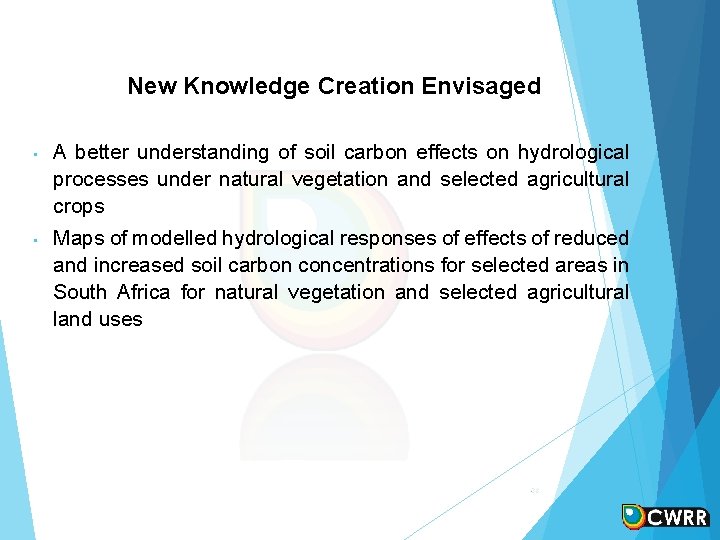 New Knowledge Creation Envisaged • A better understanding of soil carbon effects on hydrological New Knowledge Creation Envisaged • A better understanding of soil carbon effects on hydrological