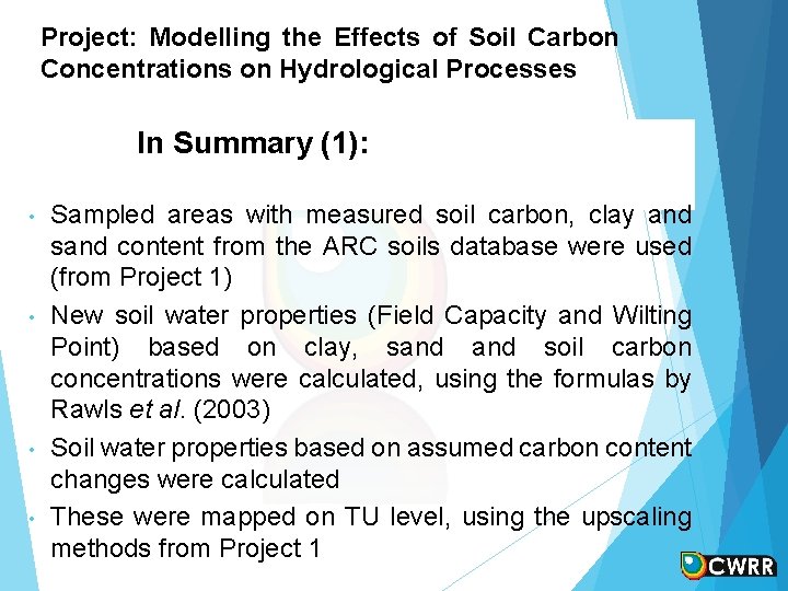 Project: Modelling the Effects of Soil Carbon Concentrations on Hydrological Processes In Summary (1): Project: Modelling the Effects of Soil Carbon Concentrations on Hydrological Processes In Summary (1):