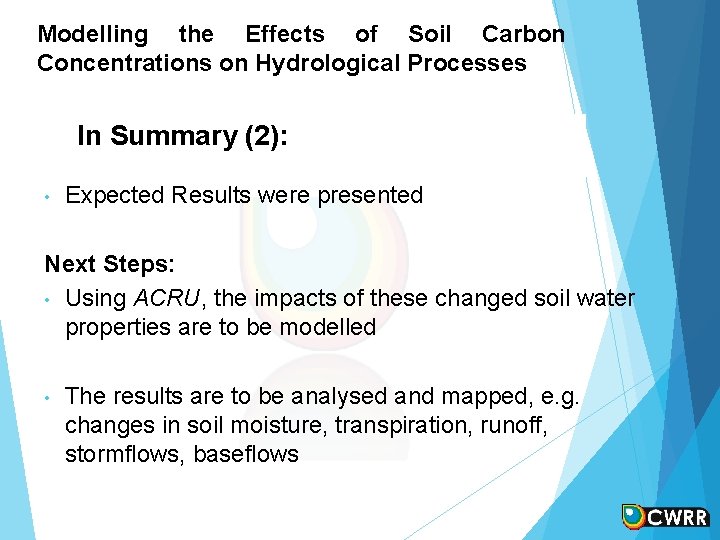 Modelling the Effects of Soil Carbon Concentrations on Hydrological Processes In Summary (2): • Modelling the Effects of Soil Carbon Concentrations on Hydrological Processes In Summary (2): •