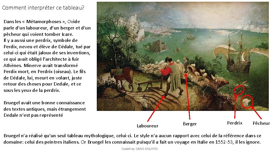 Comment interpréter ce tableau? Dans les « Métamorphoses » , Ovide parle d’un laboureur,