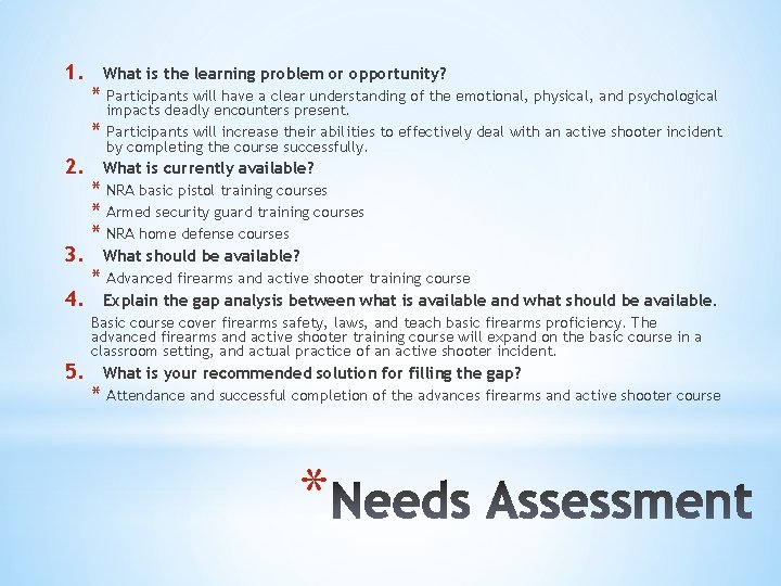 1. What is the learning problem or opportunity? * Participants will have a clear 1. What is the learning problem or opportunity? * Participants will have a clear