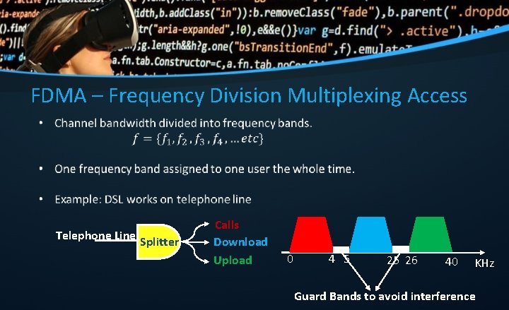 FDMA – Frequency Division Multiplexing Access Telephone Line Splitter Calls Download Upload 0 4