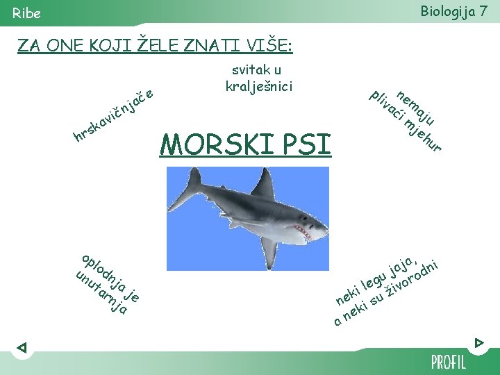 Biologija 7 Ribe ZA ONE KOJI ŽELE ZNATI VIŠE: e č a j ičn