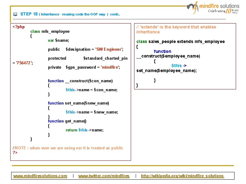 STEP 18 ( Inheritance - reusing code the OOP way ) conti. . <?