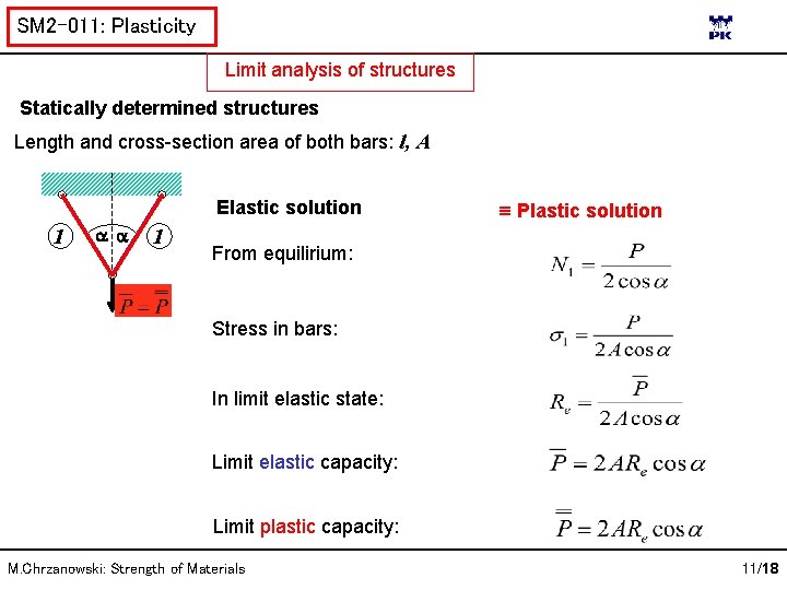 SM 2 -011: Plasticity Limit analysis of structures Statically determined structures Length and cross-section