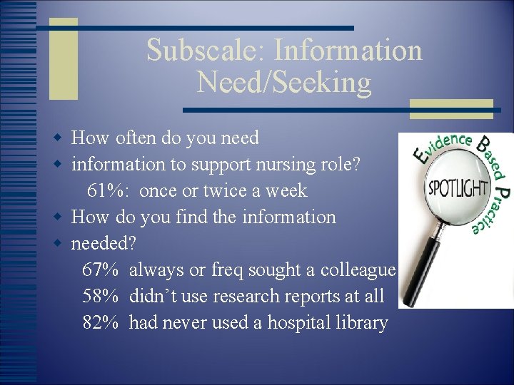 Subscale: Information Need/Seeking w How often do you need w information to support nursing