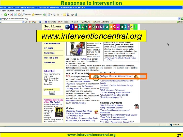 Response to Intervention www. interventioncentral. org 27 