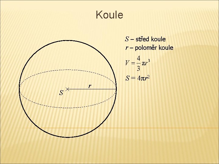 Koule S – střed koule r – poloměr koule S r S = 4πr Koule S – střed koule r – poloměr koule S r S = 4πr