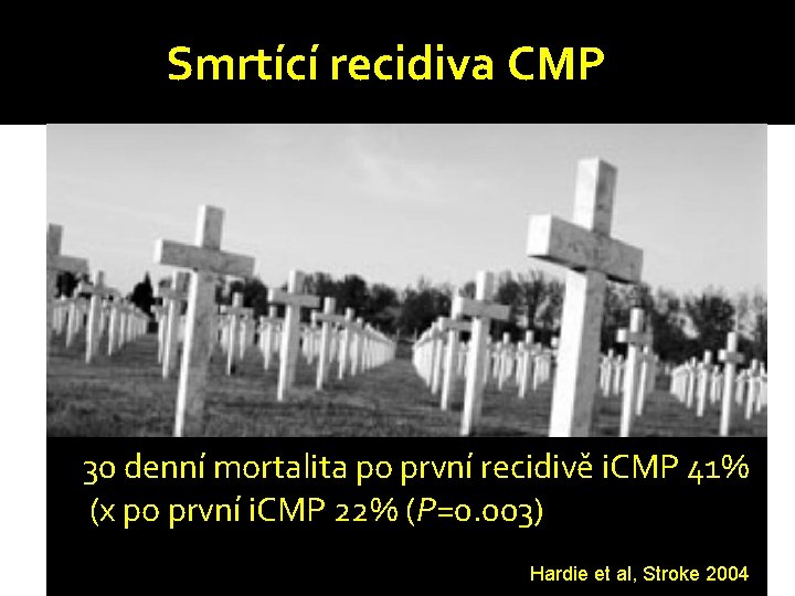 Smrtící recidiva CMP 30 denní mortalita po první recidivě i. CMP 41% (x po