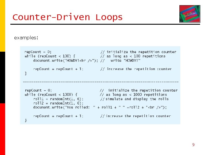 Counter-Driven Loops examples: 9 