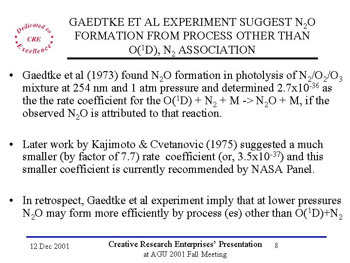 GAEDTKE ET AL EXPERIMENT SUGGEST N 2 O FORMATION FROM PROCESS OTHER THAN O(1