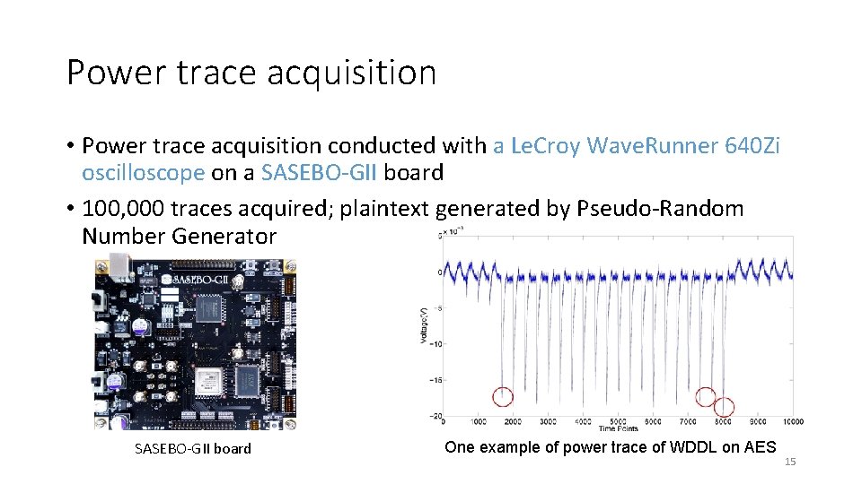 Power trace acquisition • Power trace acquisition conducted with a Le. Croy Wave. Runner