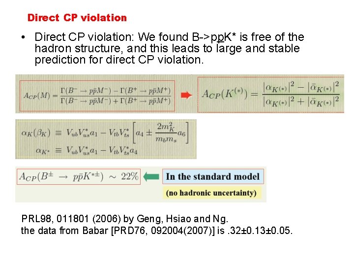 Direct CP violation • Direct CP violation: We found B->pp. K* is free of