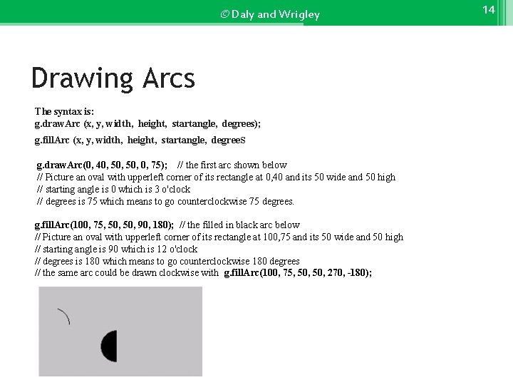 © Daly and Wrigley Drawing Arcs The syntax is: g. draw. Arc (x, y,
