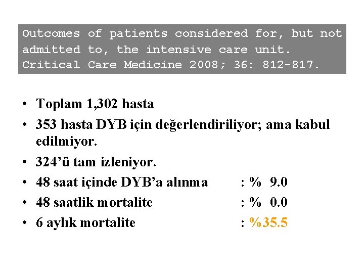 Outcomes of patients considered for, but not admitted to, the intensive care unit. Critical