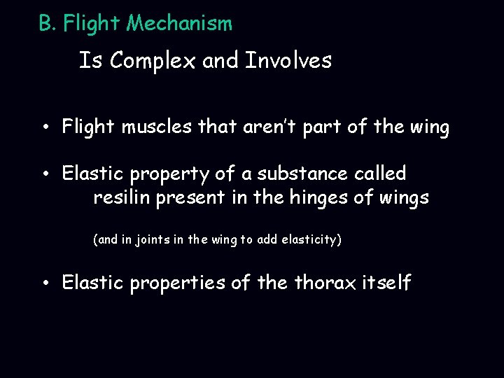 B. Flight Mechanism Is Complex and Involves • Flight muscles that aren’t part of