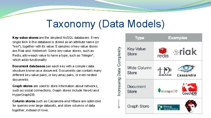 Taxonomy (Data Models) Key-value stores are the simplest No. SQL databases. Every single item