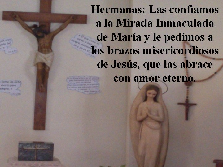 Hermanas: Las confiamos a la Mirada Inmaculada de María y le pedimos a los