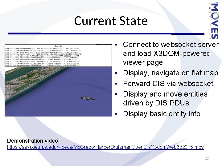 Current State • Connect to websocket server and load X 3 DOM-powered viewer page Current State • Connect to websocket server and load X 3 DOM-powered viewer page