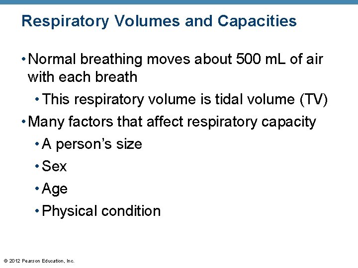 Respiratory Volumes and Capacities • Normal breathing moves about 500 m. L of air