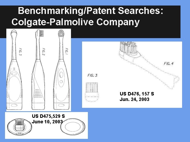 Benchmarking/Patent Searches: Colgate-Palmolive Company US D 476, 157 S Jun. 24, 2003 US D