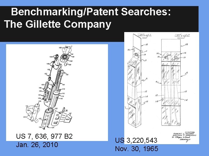 Benchmarking/Patent Searches: The Gillette Company US 7, 636, 977 B 2 Jan. 26, 2010