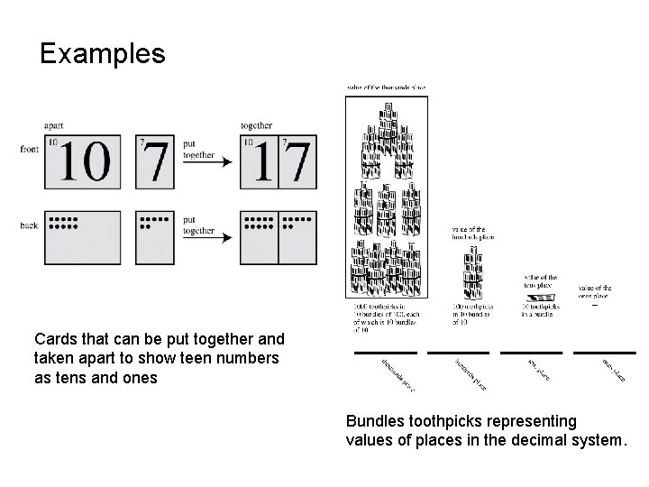 Examples Cards that can be put together and taken apart to show teen numbers