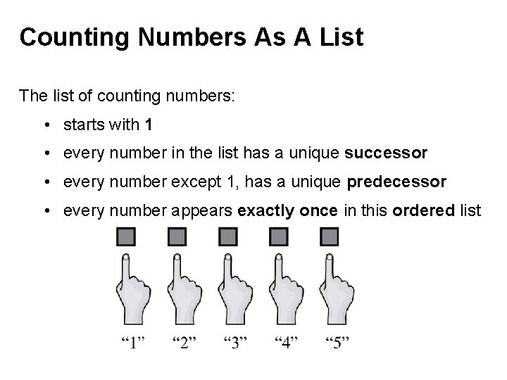 Counting Numbers As A List The list of counting numbers: • starts with 1