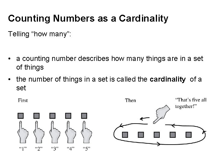 Counting Numbers as a Cardinality Telling “how many”: • a counting number describes how
