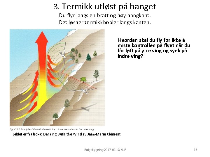 3. Termikk utløst på hanget Du flyr langs en bratt og høy hangkant. Det