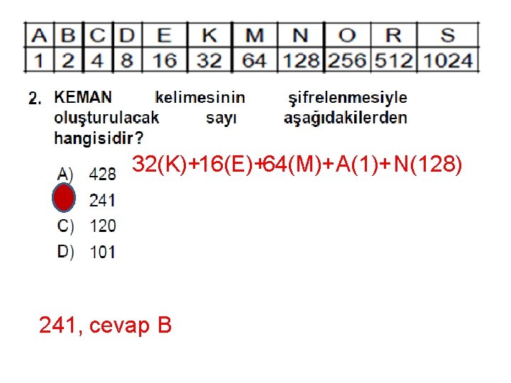 32(K)+16(E)+64(M)+A(1)+N(128) 241, cevap B 