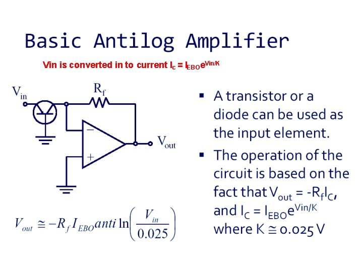 Vin is converted in to current Ic = IEBOe. Vin/K 