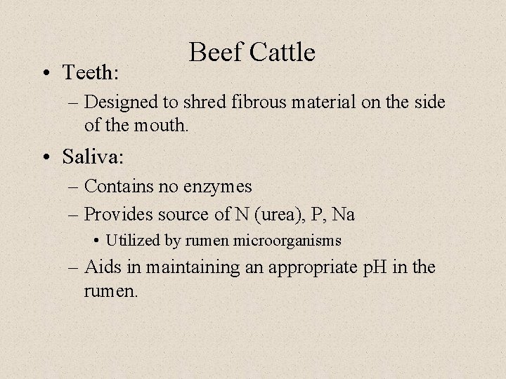  • Teeth: Beef Cattle – Designed to shred fibrous material on the side