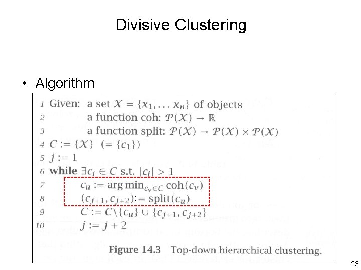 Divisive Clustering • Algorithm : 23 