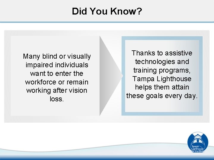 Did You Know? Many blind or visually impaired individuals want to enter the workforce
